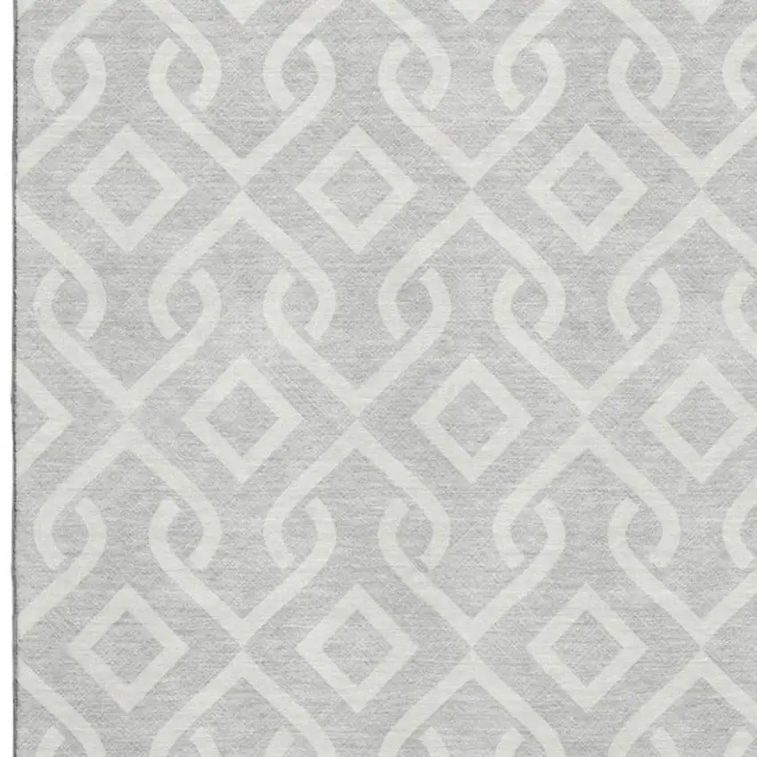 Silver And Ivory Geometric Washable Area Rug With UV Protection Photo 3