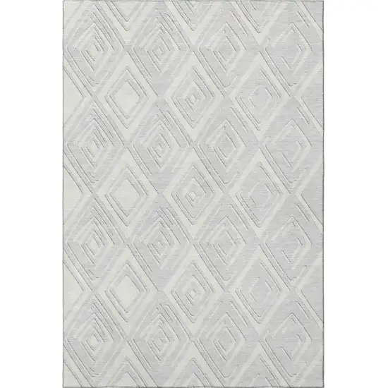 Silver And Ivory Geometric Washable Area Rug With UV Protection Photo 5