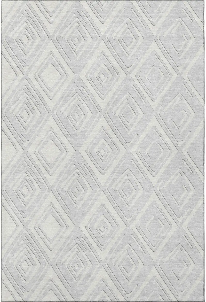 Silver And Ivory Geometric Washable Area Rug With UV Protection Photo 5