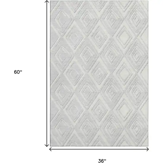 Silver And Ivory Geometric Washable Area Rug With UV Protection Photo 3