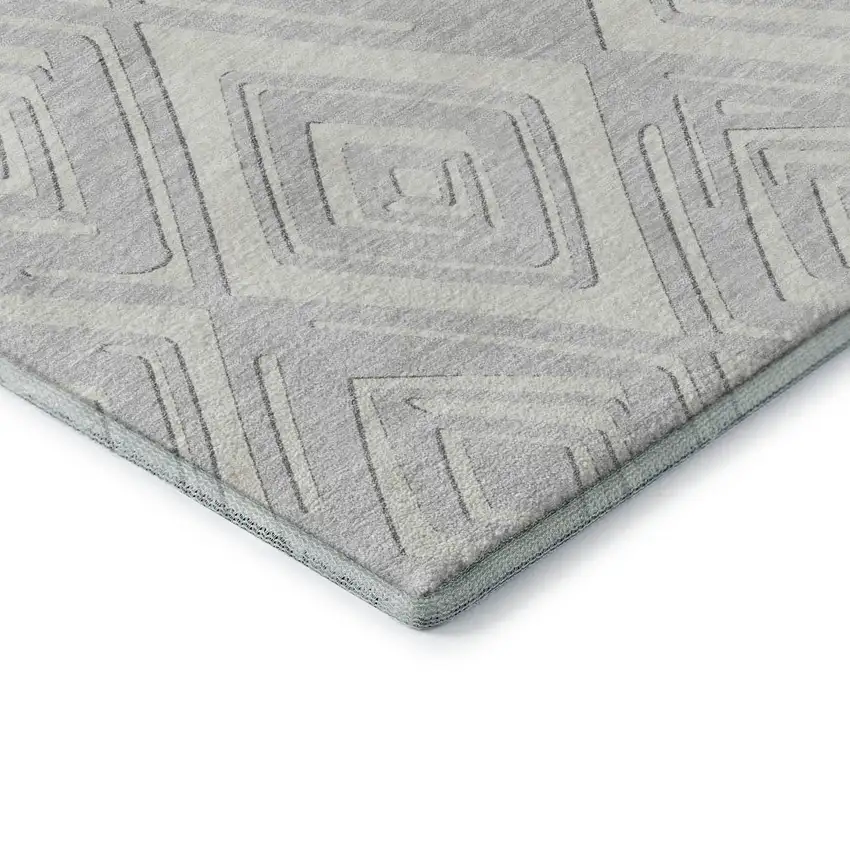 Silver And Ivory Geometric Washable Area Rug With UV Protection Photo 9