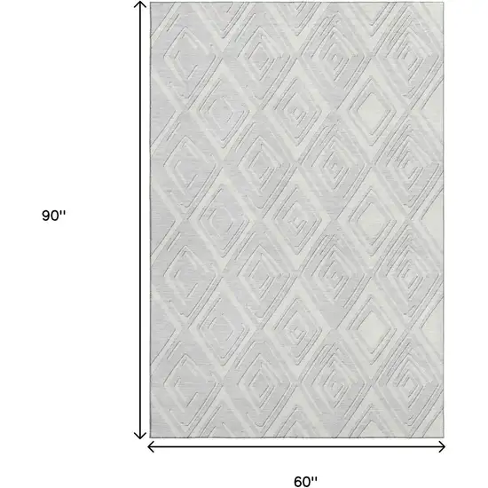 Silver And Ivory Geometric Washable Area Rug With UV Protection Photo 3