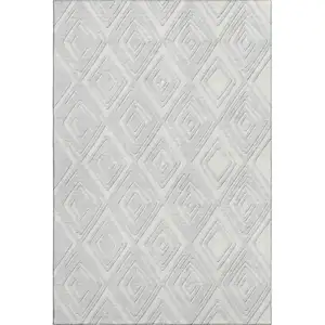 Photo of Silver And Ivory Geometric Washable Area Rug With UV Protection