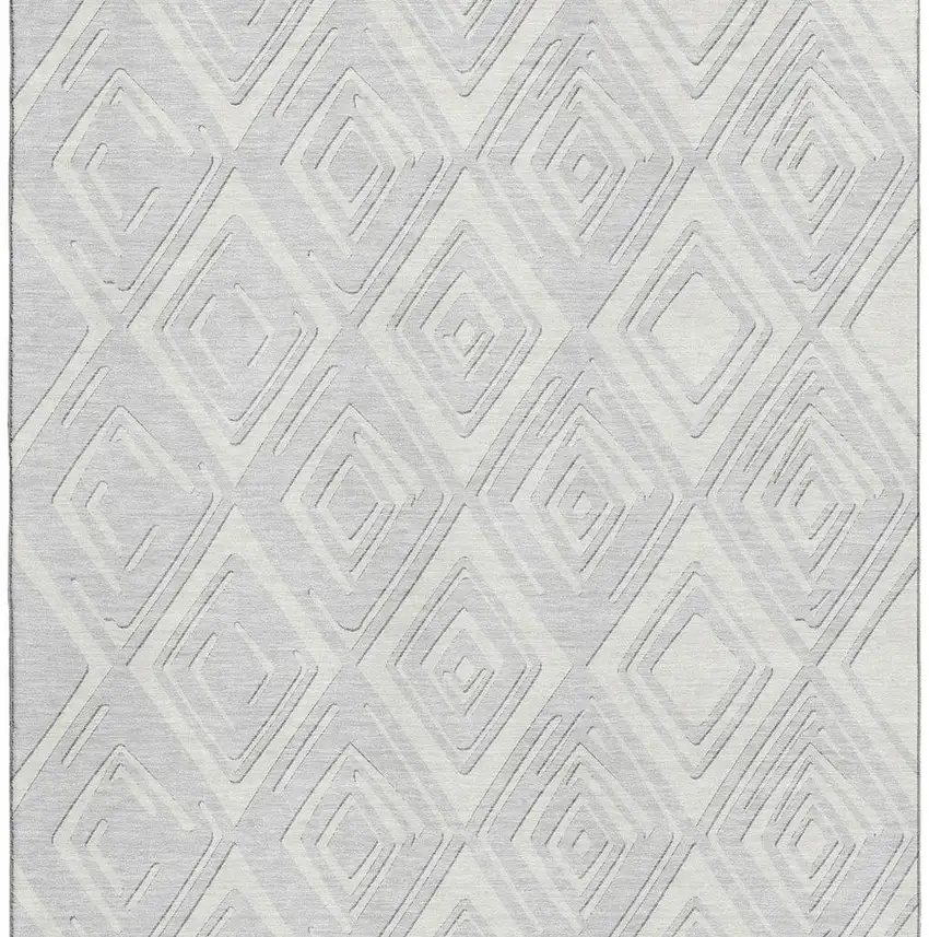 Silver And Ivory Geometric Washable Area Rug With UV Protection Photo 5