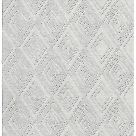 Silver And Ivory Geometric Washable Area Rug With UV Protection Photo 5
