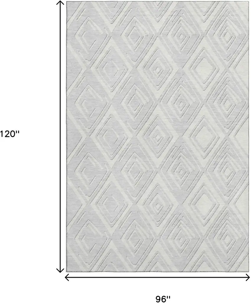 Silver And Ivory Geometric Washable Area Rug With UV Protection Photo 3