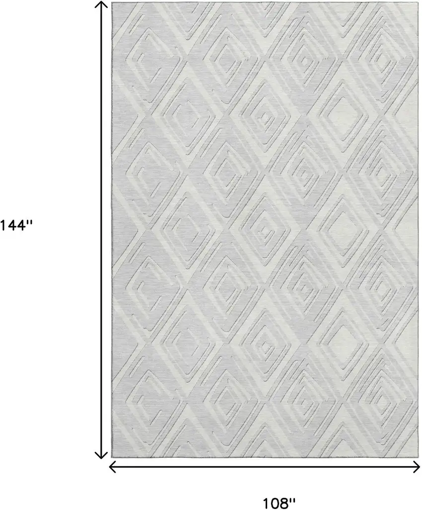 Silver And Ivory Geometric Washable Area Rug With UV Protection Photo 3