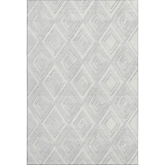 Silver And Ivory Geometric Washable Area Rug With UV Protection Photo 2