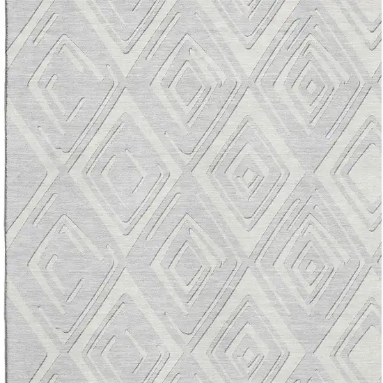 Silver And Ivory Geometric Washable Area Rug With UV Protection Photo 4
