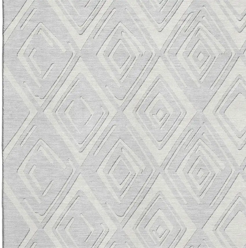 Silver And Ivory Geometric Washable Area Rug With UV Protection Photo 4