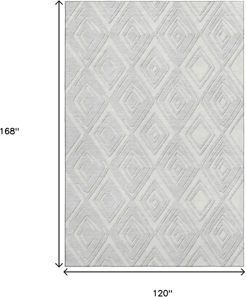 Silver And Ivory Geometric Washable Area Rug With UV Protection Photo 3