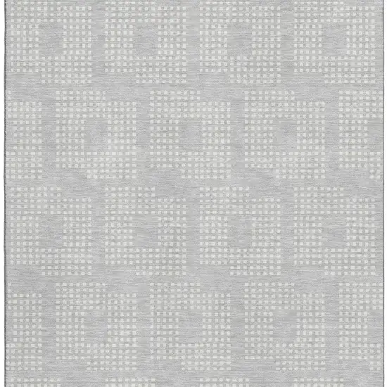 Silver And Ivory Geometric Washable Area Rug With UV Protection Photo 3
