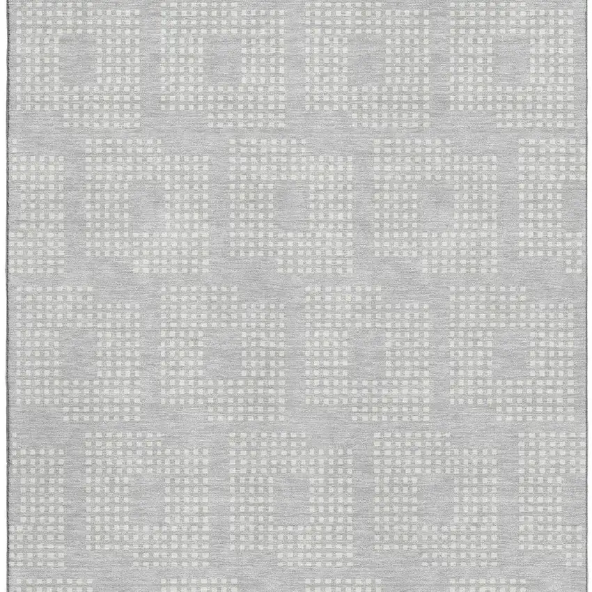 Silver And Ivory Geometric Washable Area Rug With UV Protection Photo 3