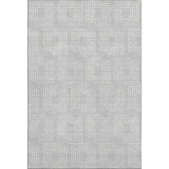 Silver And Ivory Geometric Washable Area Rug With UV Protection Photo 1