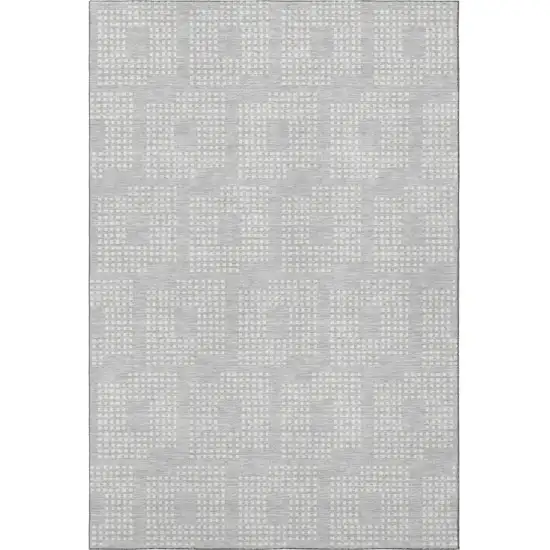 Silver And Ivory Geometric Washable Area Rug With UV Protection Photo 4