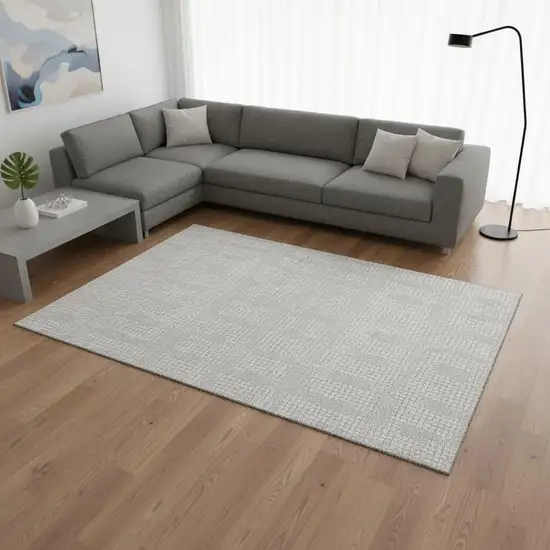 Silver And Ivory Geometric Washable Area Rug With UV Protection Photo 2