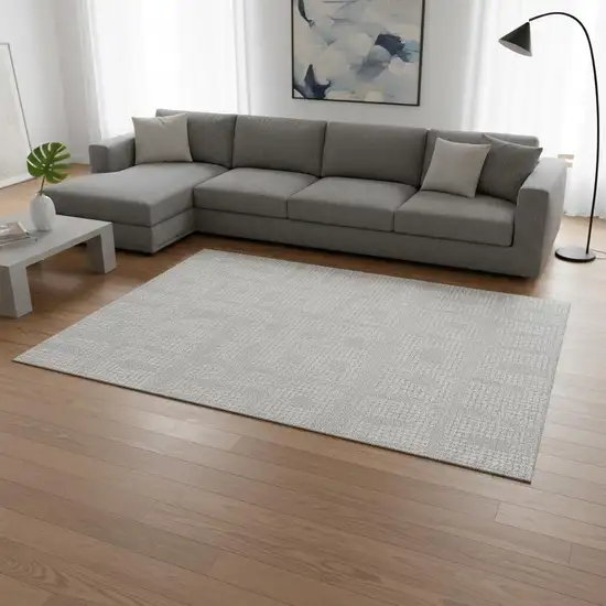 Silver And Ivory Geometric Washable Area Rug With UV Protection Photo 2