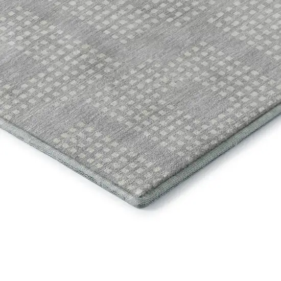 Silver And Ivory Geometric Washable Area Rug With UV Protection Photo 7