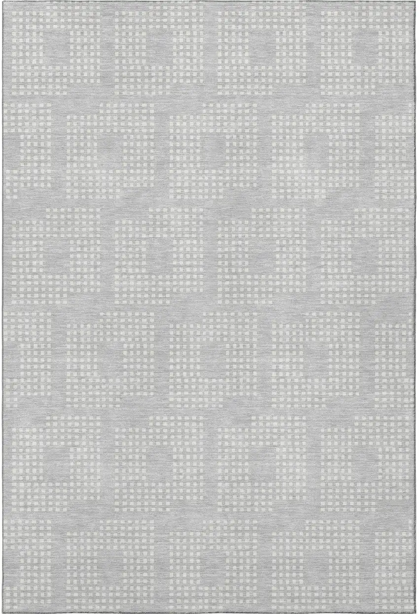 Silver And Ivory Geometric Washable Area Rug With UV Protection Photo 3