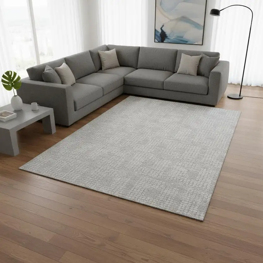 Silver And Ivory Geometric Washable Area Rug With UV Protection Photo 2