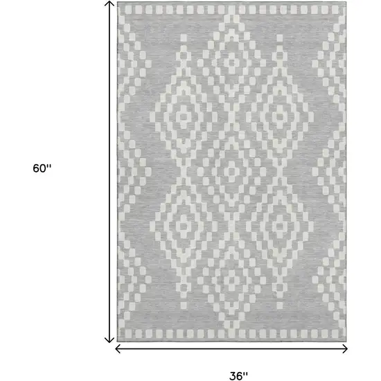 Silver And Ivory Geometric Washable Area Rug With UV Protection Photo 3