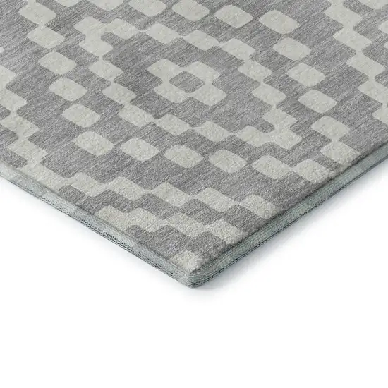 Silver And Ivory Geometric Washable Area Rug With UV Protection Photo 8