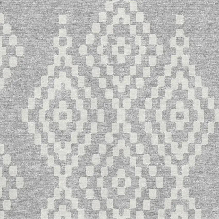 Silver And Ivory Geometric Washable Area Rug With UV Protection Photo 3