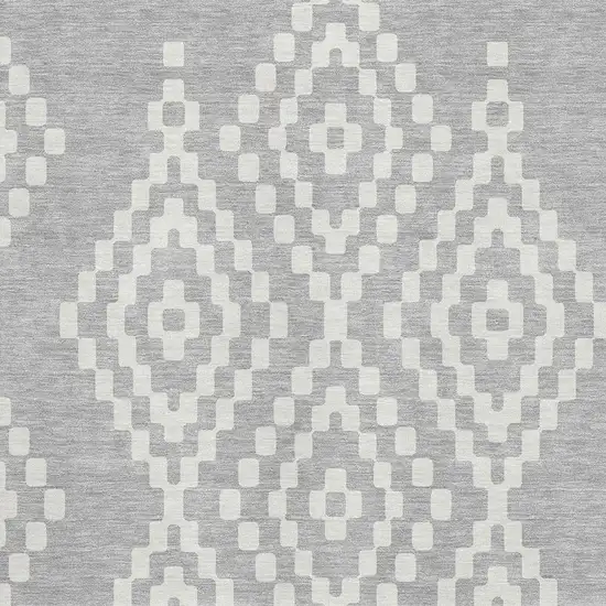 Silver And Ivory Geometric Washable Area Rug With UV Protection Photo 3