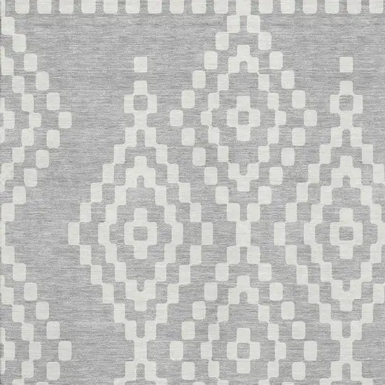 Silver And Ivory Geometric Washable Area Rug With UV Protection Photo 3