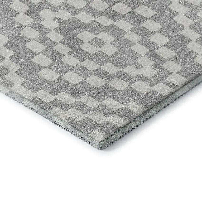Silver And Ivory Geometric Washable Area Rug With UV Protection Photo 8