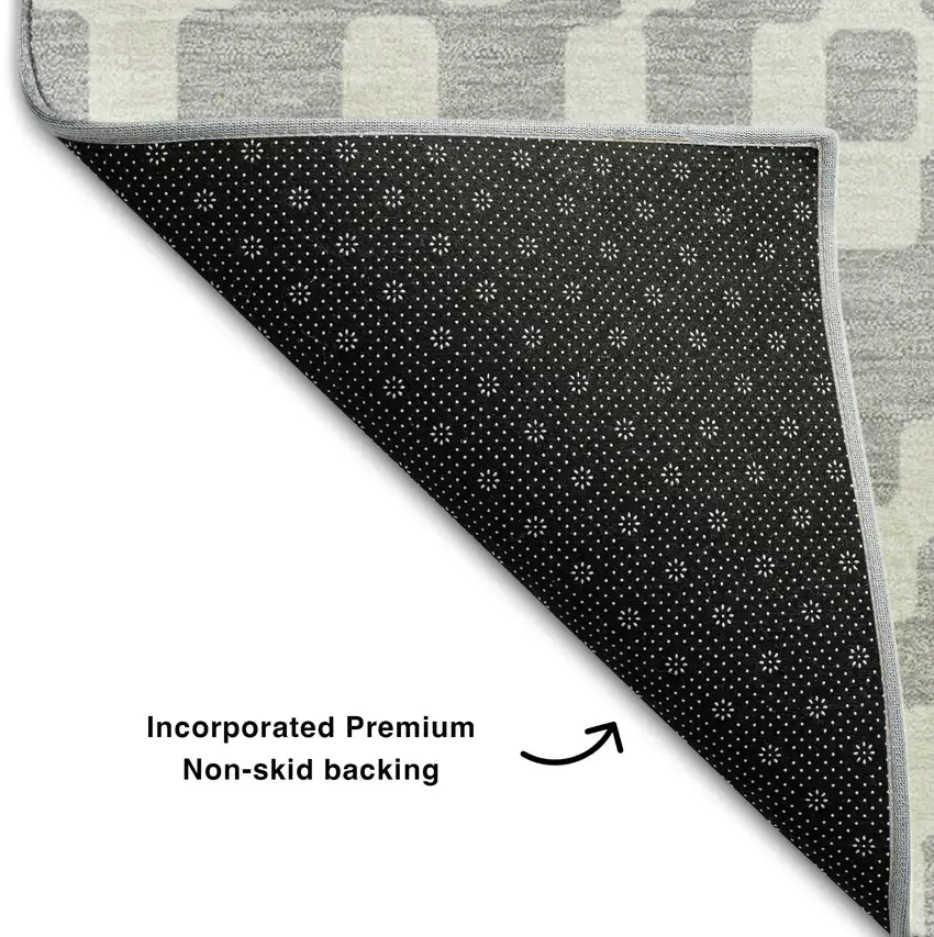 Silver And Ivory Geometric Washable Area Rug With UV Protection Photo 7