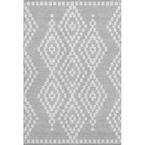 Photo of Silver And Ivory Geometric Washable Area Rug With UV Protection