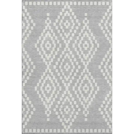 Silver And Ivory Geometric Washable Area Rug With UV Protection Photo 1