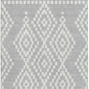 Photo of Silver And Ivory Geometric Washable Area Rug With UV Protection