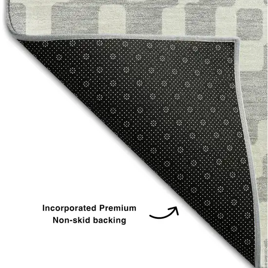 Silver And Ivory Geometric Washable Area Rug With UV Protection Photo 7