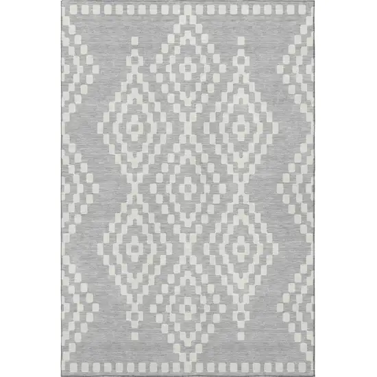 Silver And Ivory Geometric Washable Area Rug With UV Protection Photo 4