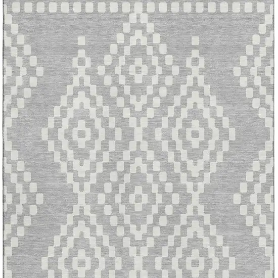 Silver And Ivory Geometric Washable Area Rug With UV Protection Photo 3