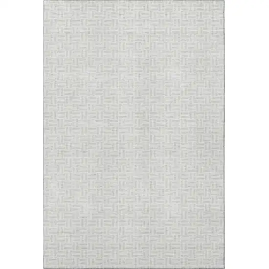 Silver And Ivory Geometric Washable Area Rug With UV Protection Photo 4