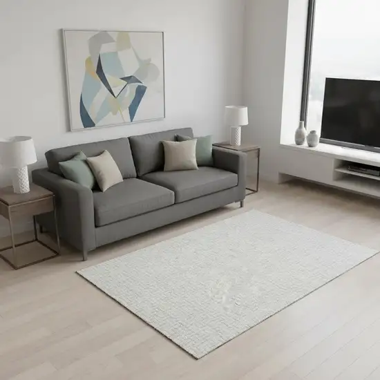 Silver And Ivory Geometric Washable Area Rug With UV Protection Photo 2