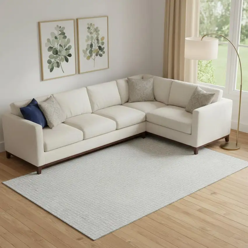 Silver And Ivory Geometric Washable Area Rug With UV Protection Photo 1