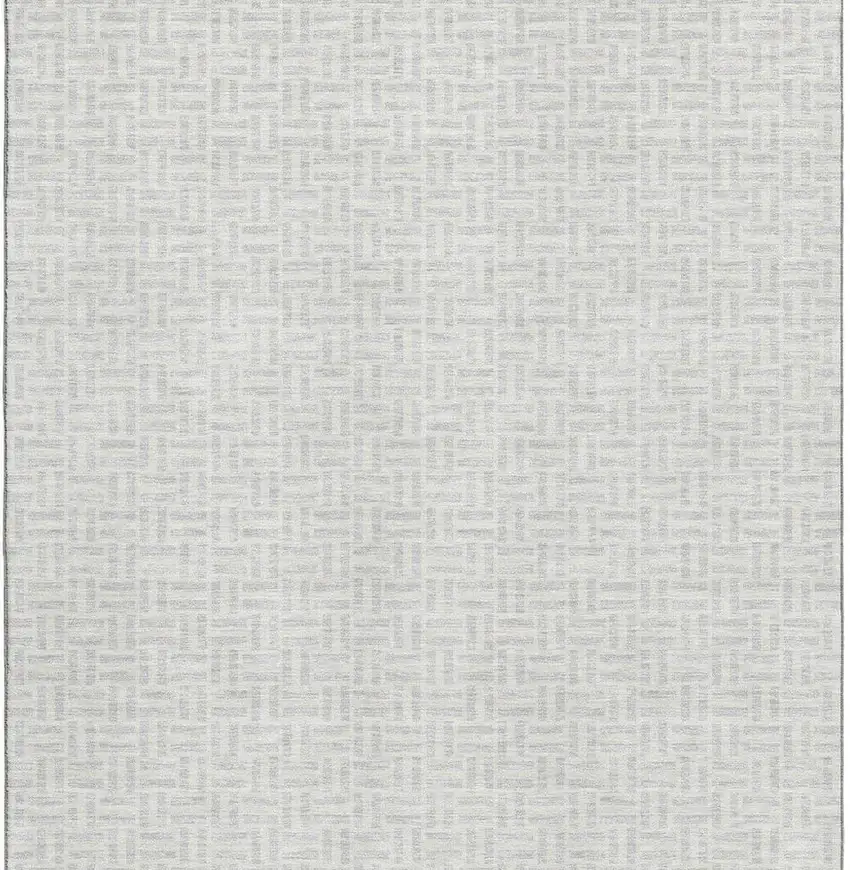 Silver And Ivory Geometric Washable Area Rug With UV Protection Photo 4