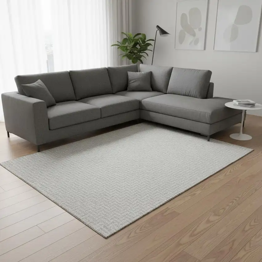 Silver And Ivory Geometric Washable Area Rug With UV Protection Photo 2