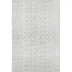 Photo of Silver And Ivory Geometric Washable Area Rug With UV Protection