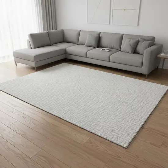 Silver And Ivory Geometric Washable Area Rug With UV Protection Photo 2