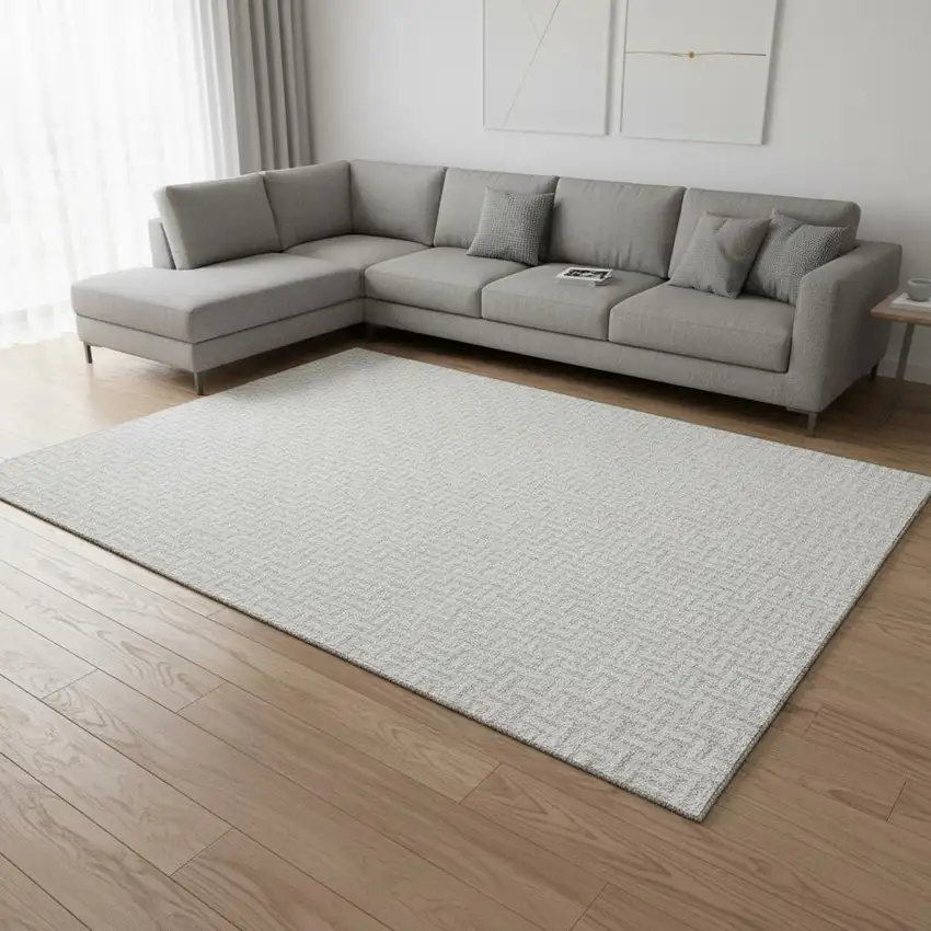 Silver And Ivory Geometric Washable Area Rug With UV Protection Photo 2