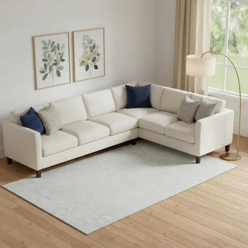 Silver And Ivory Geometric Washable Area Rug With UV Protection Photo 1