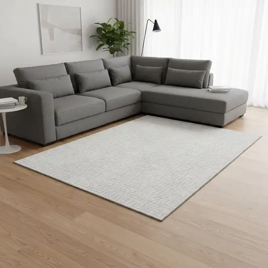 Silver And Ivory Geometric Washable Area Rug With UV Protection Photo 2