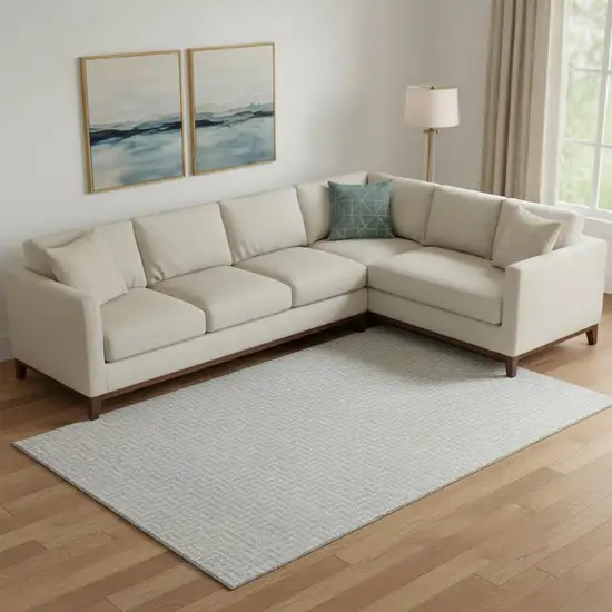 Silver And Ivory Geometric Washable Area Rug With UV Protection Photo 1