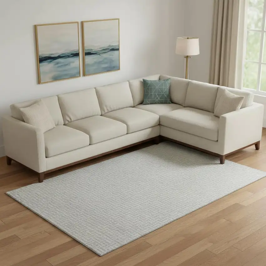 Silver And Ivory Geometric Washable Area Rug With UV Protection Photo 1