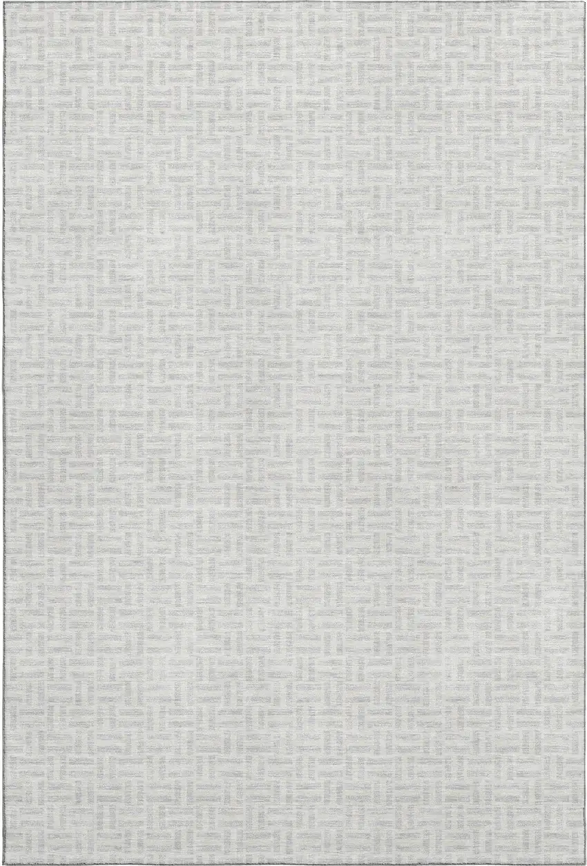 Silver And Ivory Geometric Washable Area Rug With UV Protection Photo 1
